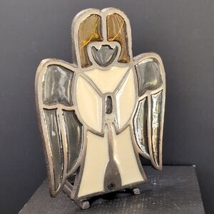 VGT,Colonial Candle Holder,Stained Glass Holiday Angel.